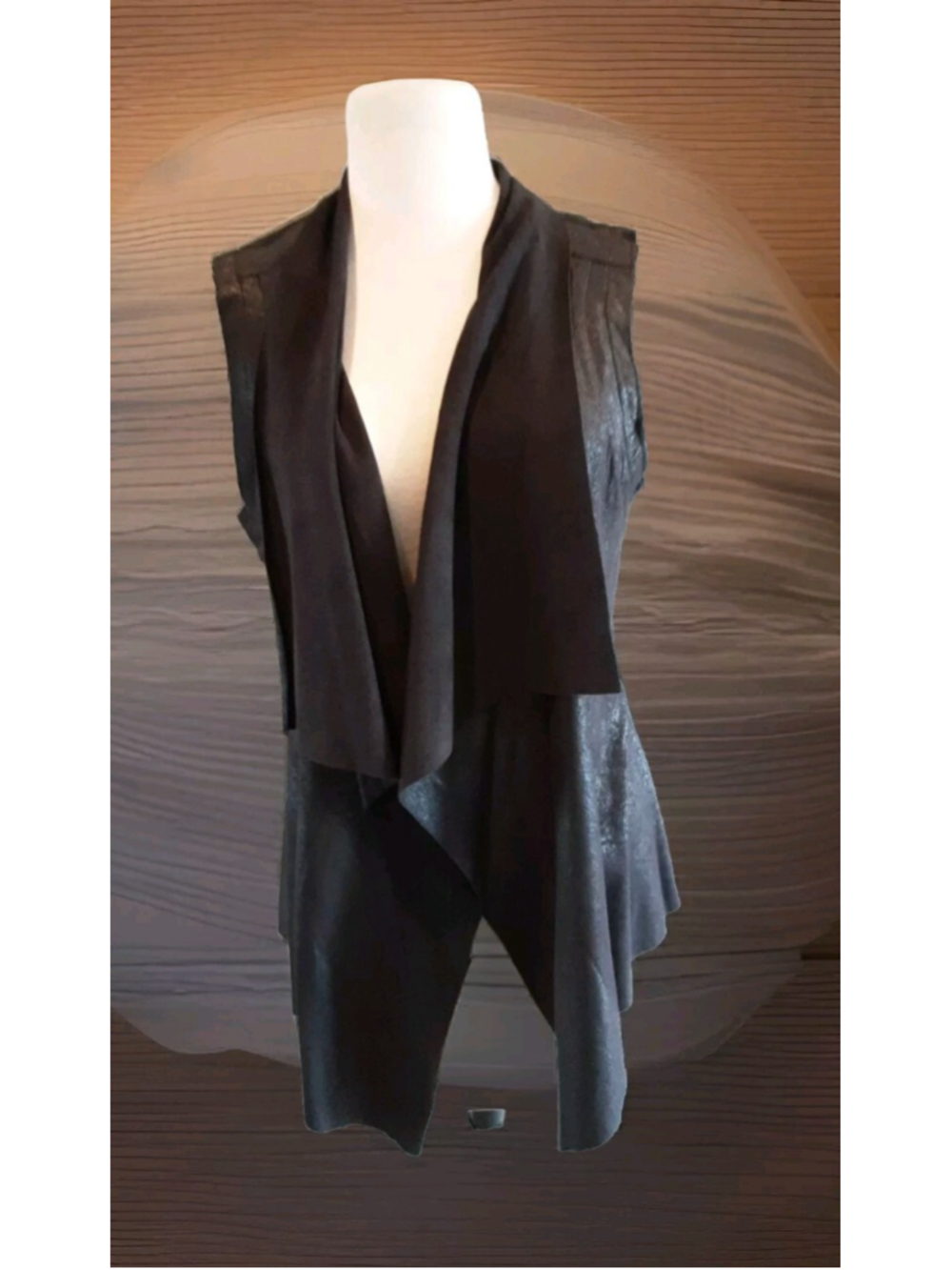 CARMEN MARC VALVO--Leather Look Vegan Waterfall Vest Sz 6-8 Brown Iridescent
